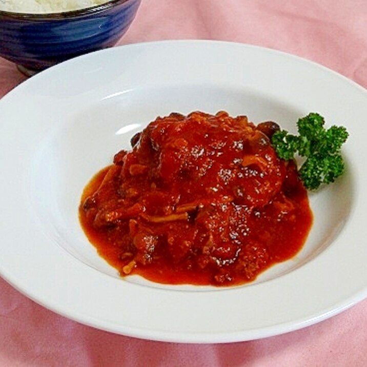 うちのおかず「きのことトマトの煮込みハンバーグ」